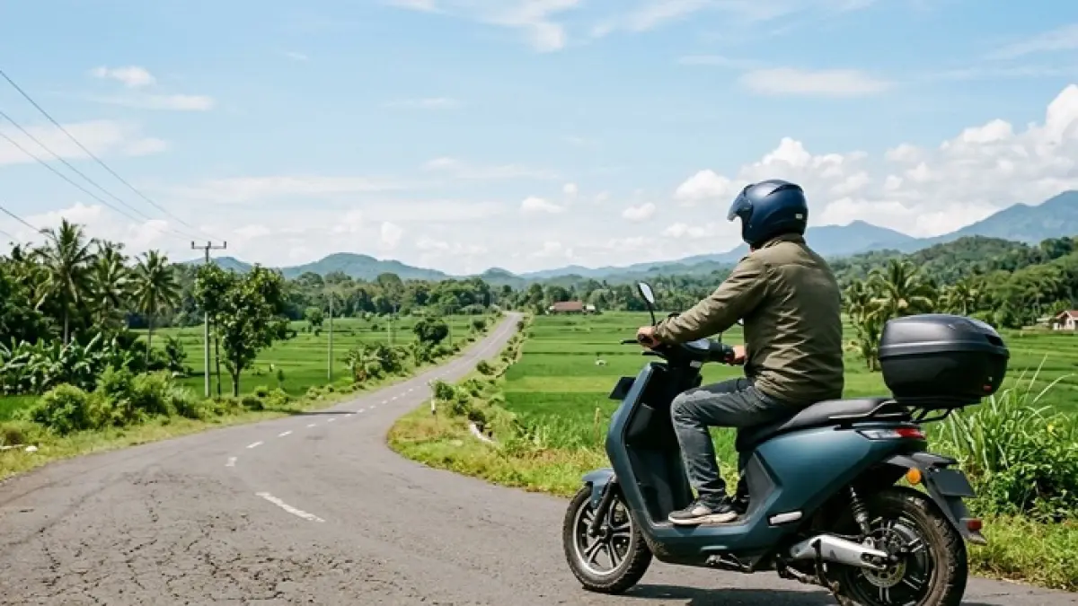 Review Indomobil e-Motor Sprinto, motor listrik bergaya Honda Vario dengan mode Boost hingga 90 km/jam. (Ilustrasi Gemini AI)