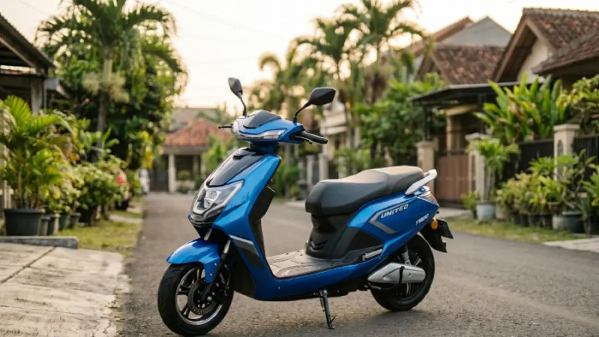 United T1800 2025 viral disebut Aprilia EV karena desain ala motor Italia dan fitur modern yang bikin penasaran. (Ilustrasi Gemini AI)