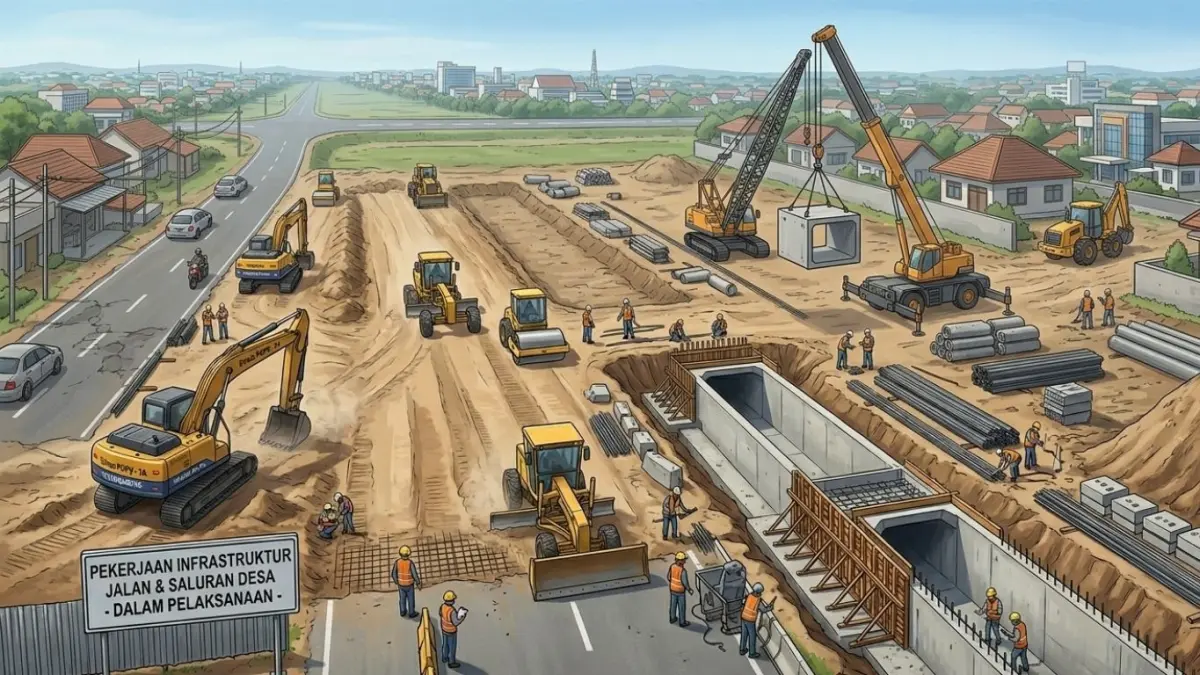 Ritme proyek infrastruktur dinilai melambat sebulan pasca OTT Bupati Tulungagung Gatut Sunu.(ILUSTRASI AI)