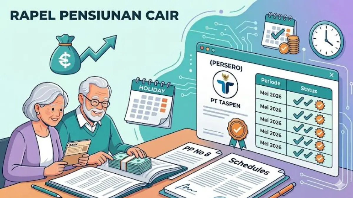 Isu kenaikan gaji pensiunan cair 1 Mei 2026 naik 12% plus rapel dipastikan hoaks. PT Taspen tegaskan aturan resmi masih pakai PP 8/2024. (Gemini Ai)