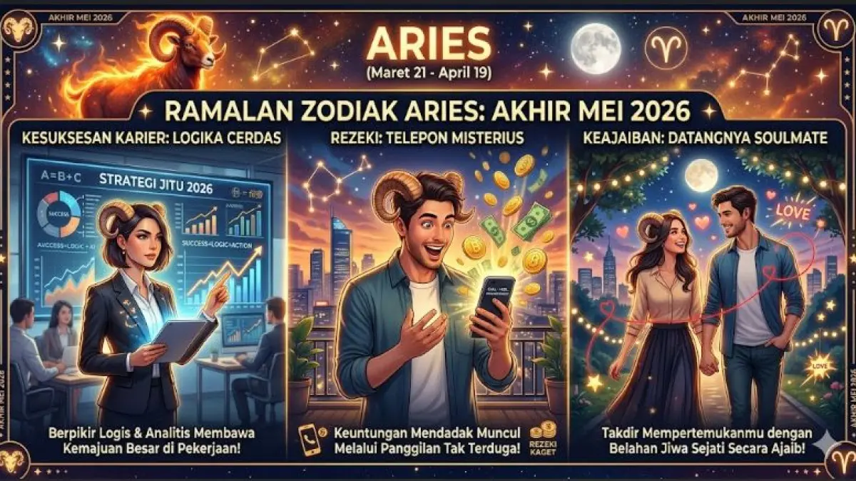 Ramalan zodiak Aries akhir Mei 2026 prediksi kesuksesan karier berkat logika cerdas, rezeki telepon misterius, hingga keajaiban datangnya soulmate!(Gemini Ai)