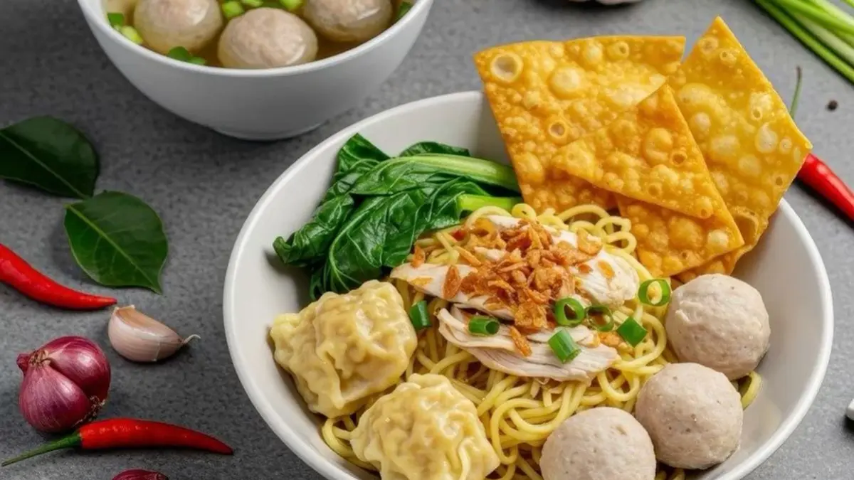 Mie Ayam Bakso Sepanjang viral di Sidoarjo, porsi besar Rp15 ribu dengan kuah gurih dan pentol urat bikin ketagihan.