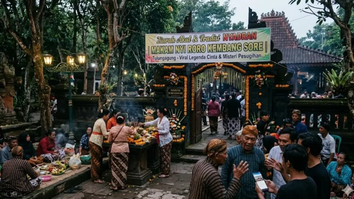 Makam Nyi Roro Kembang Sore Tulungagung kembali viral. Legenda cinta tragis, tradisi nyadran, hingga cerita pesugihan ramai dibahas.
( Gemini AI )