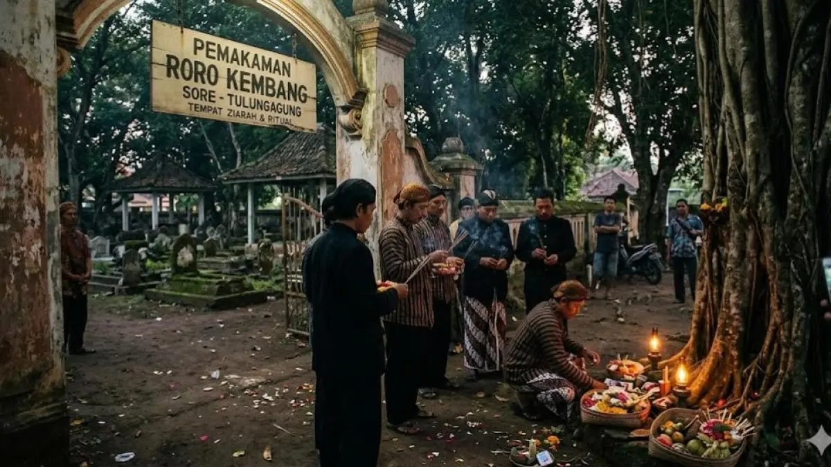Pesugihan Kembang Sore Tulungagung kembali viral. Makam Roro Kembang Sore disebut jadi lokasi ritual mencari kekayaan dan popularitas.
( Gemini AI )