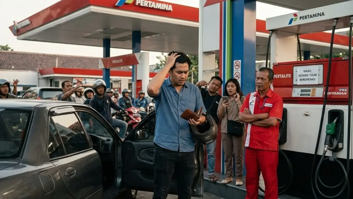 Viral mobil 1400 cc dilarang isi Pertalite mulai 1 Juni 2026 dipastikan belum benar oleh Pertamina. (Ilustrasi Gemini AI)