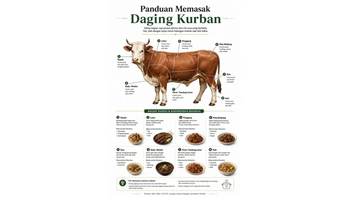 Bagian daging dan rekomendasi masakan.(ILUSTRASI AI)