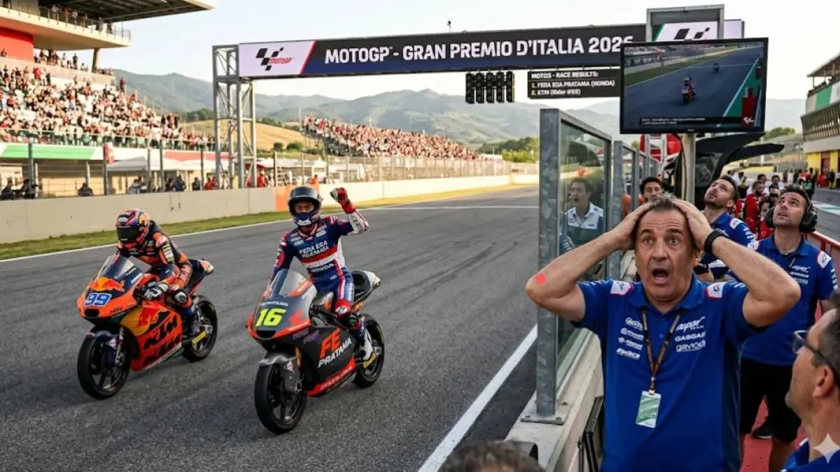 Feda Ega Pratama bikin bos Aspar Team kaget di Mugello. Honda upgrade mulai ancam dominasi KTM di Moto3 2026.(gemini ai)
