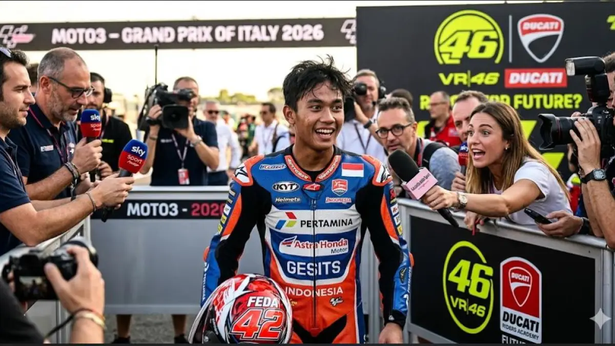 Feda Ega Pratama bikin media Italia terpukau usai tampil impresif di Moto3 2026 dan mulai dikaitkan dengan VR46 Ducati.(gemini ai)