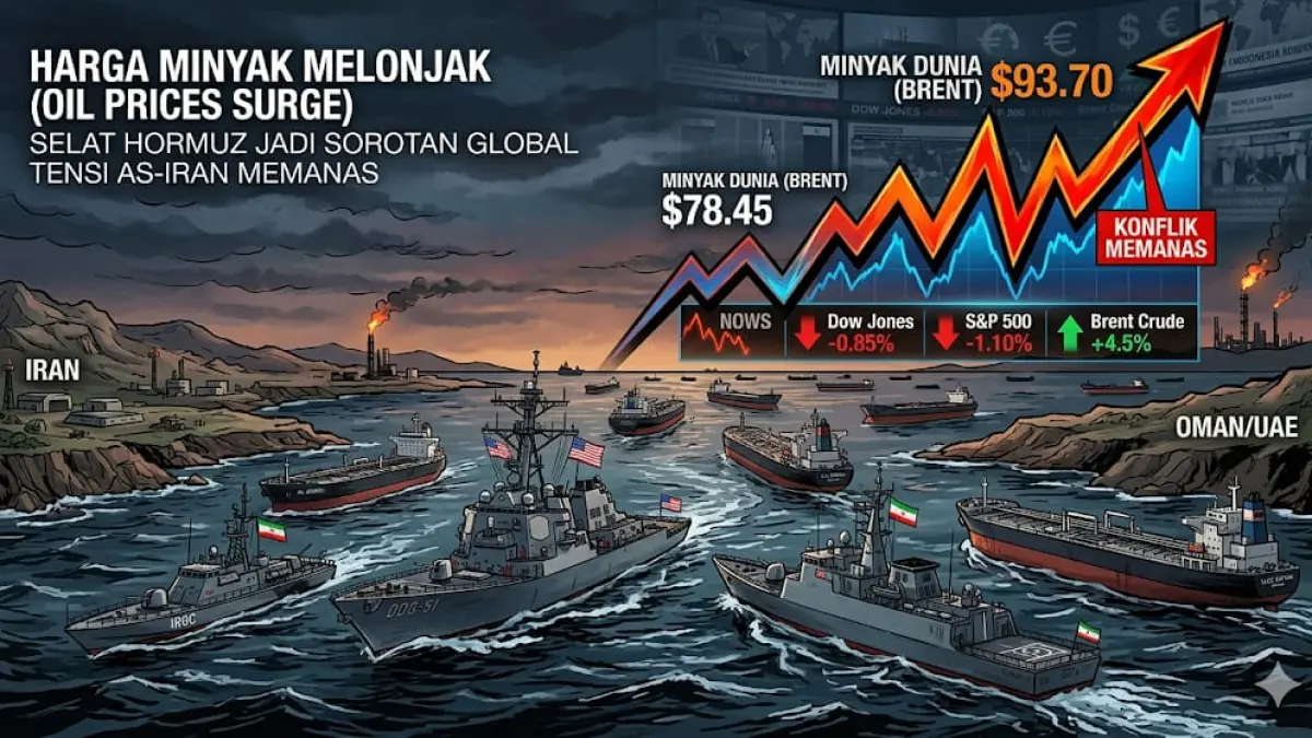 Harga minyak dunia melonjak usai konflik AS-Iran memanas dan Selat Hormus kembali jadi sorotan pasar global(GEMINI AI)
