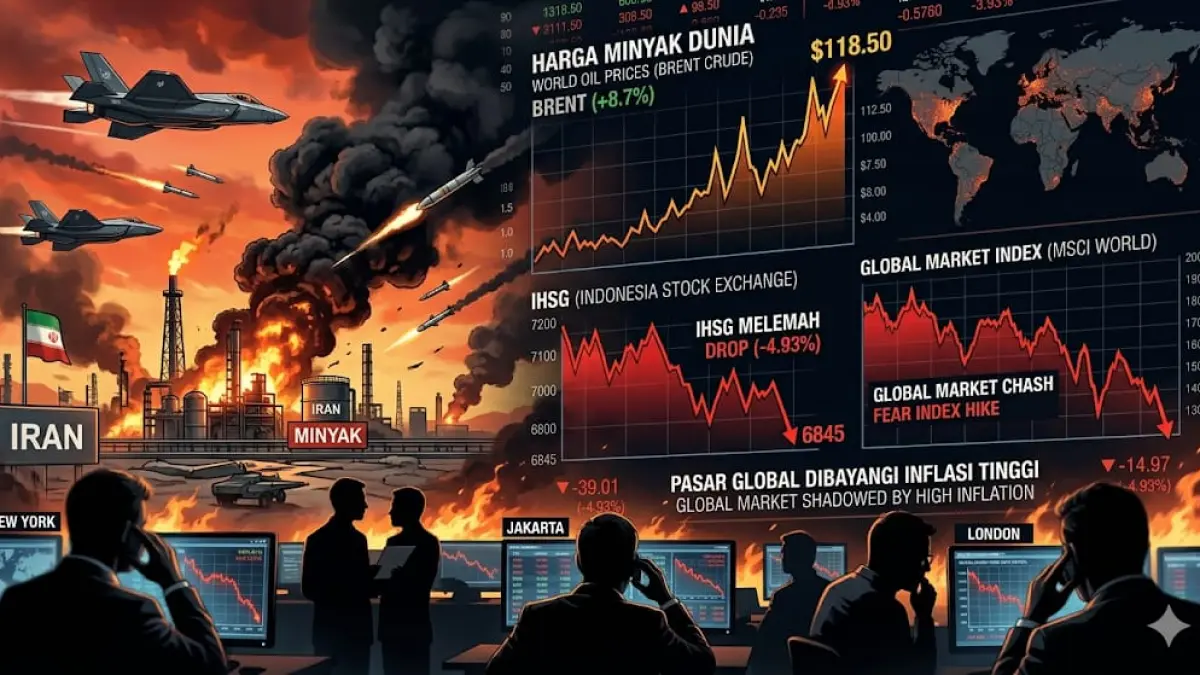 Harga minyak dunia naik usai serangan AS ke Iran, IHSG melemah dan pasar global dibayangi inflasi tinggi.(GEMINI AI)