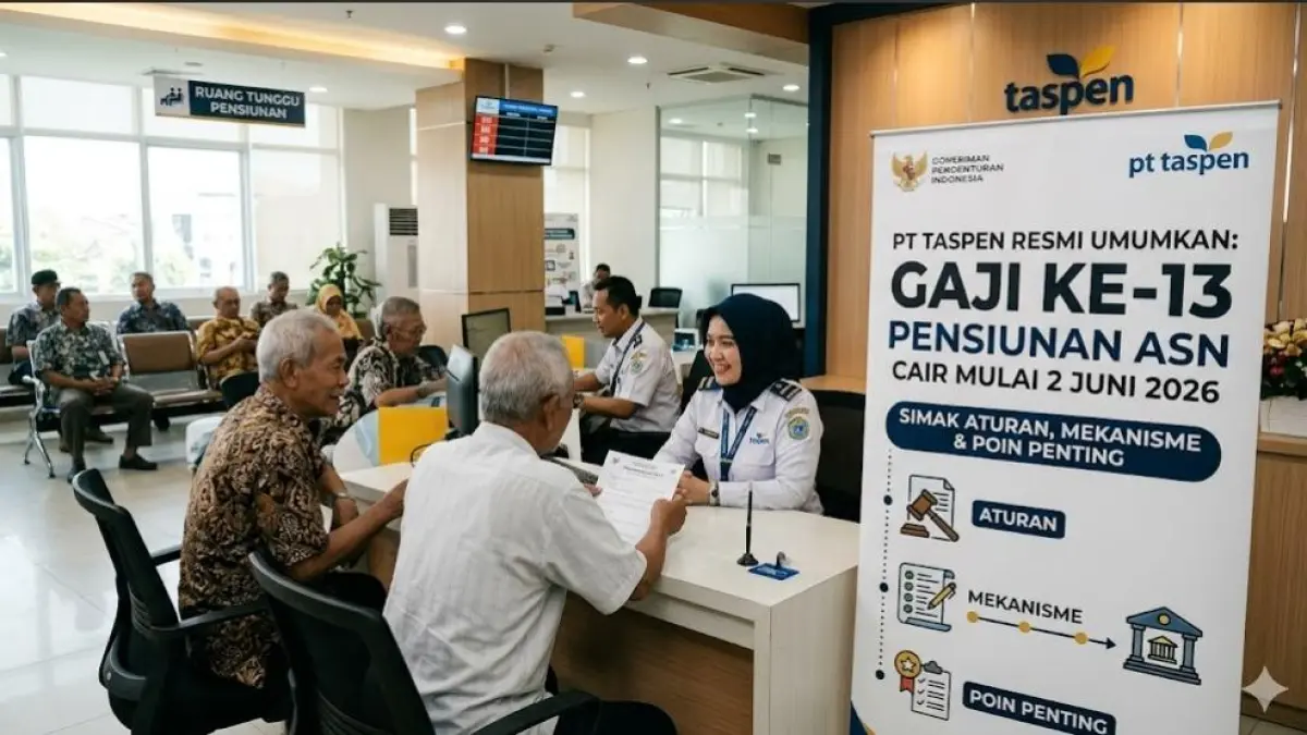 PT Taspen resmi umumkan gaji ke-13 pensiunan ASN cair mulai 2 Juni 2026. Simak aturan, mekanisme dan poin pentingnya.(gemini Ai)
