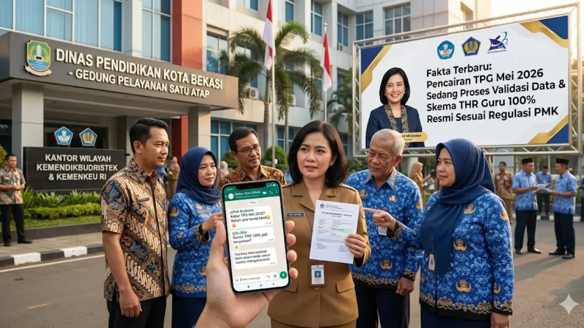 TPG Mei 2026 untuk guru ASN belum cair. Simak fakta terbaru soal rumor THR guru 100 persen dari pemerintah pusat.(GEMINI AI)