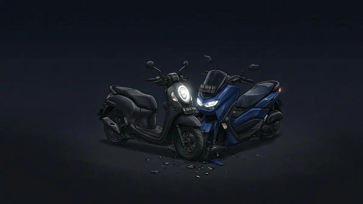 Kecelakaan adu banteng melibatkan dua sepeda motor terjadi di jalur Desa Sambitan, Kecamatan Pakel, Tulungagung, pada Selasa (26/5/2026) malam.(ILUSTRASI AI)