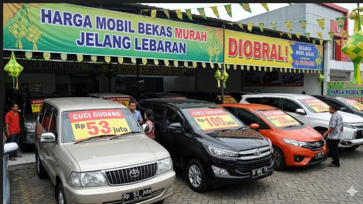 Harga mobil bekas murah jelang Lebaran, Toyota Kijang LGX Rp53 juta, Innova Reborn, Jazz RS hingga Pajero Sport diobral.(GEMINI AI)