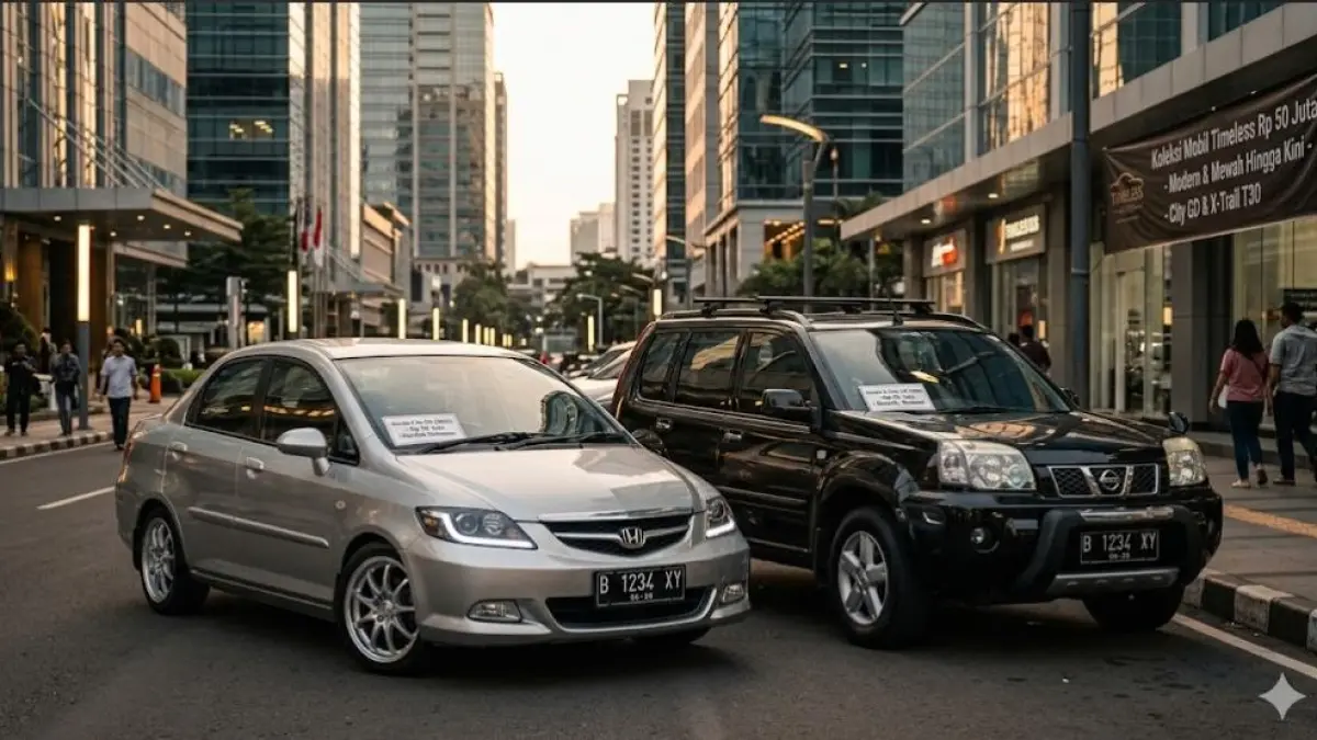 Mobil timeless Rp50 jutaan tahun 2026, Honda City GD dan Nissan X-Trail T30 masih tampil mewah dan modern hingga sekarang.(Gemini AI)