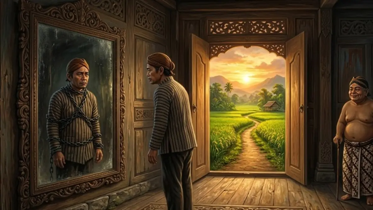 Wejangan Semar tentang rezeki seret mengungkap pentingnya syukur, berbagi, dan berpikir positif dalam hidup. (Ilustrasi Gemini AI)
