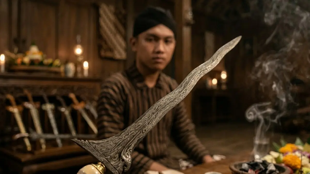 Makna Megeng Napas dan Ngumbah Pusaka dalam tradisi Malam 1 Suro ternyata bukan klenik, melainkan simbol pengendalian diri dan pembersihan hati.(Gemini ai)