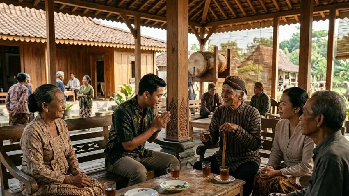 Unggah-ungguh Basa Jawa kembali ramai dibahas. Kenali perbedaan Ngoko, Krama Madya, dan Krama Inggil. (Ilustrasi Gemini AI)