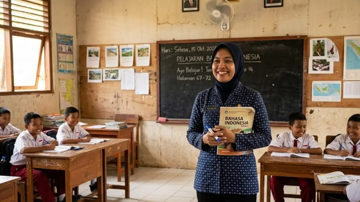 Kenaikan tunjangan guru non ASN menjadi Rp2 juta disertai beasiswa 150 ribu guru dan revitalisasi sekolah besar-besaran. (Ilustrasi Gemini AI)