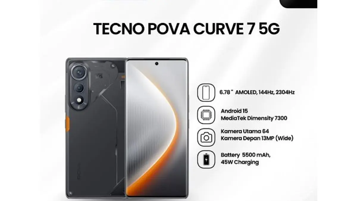 TECNO POVA 8 5G siap meluncur dengan baterai 8.000 mAh, layar 144 Hz, Dimensity 7100, dan fitur gaming lengkap.(pinterest)