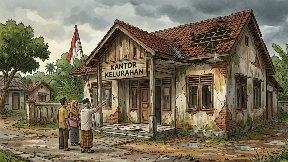 Selain usia bangunan yang sudah puluhan tahun, beberapa kantor kelurahan di Kecamatan Tulungagung mengalami kerusakan yang cukup memprihatinkan sehingga membutuhkan rehabilitasi.(ILUSTRASI AI)