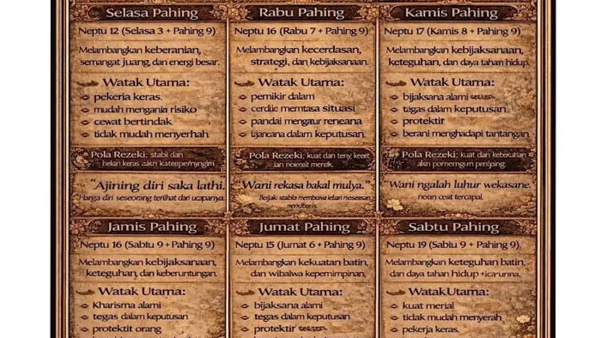 9 weton paling kebal santet disebut punya energi kuat dan khodam besar menurut primbon Jawa. Simak daftar lengkapnya.(pinterest)