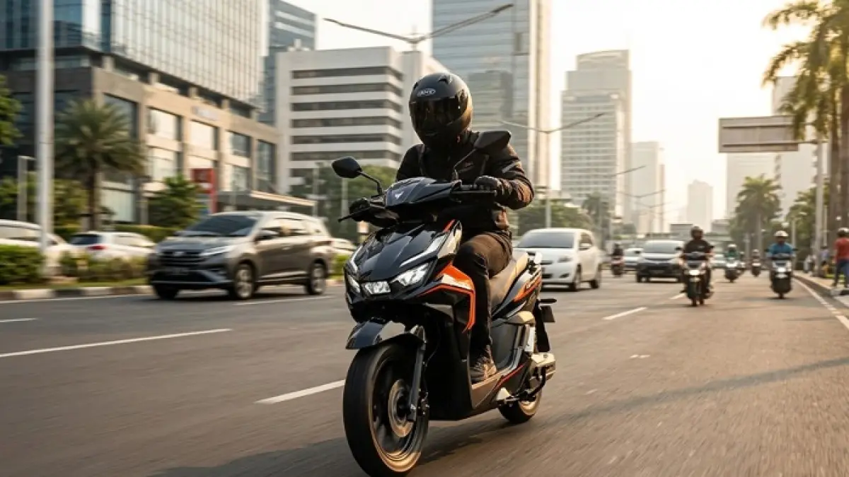 Indomobil E-Motor Sprinto hadir dengan fitur touchscreen, GPS, dan mode pintar di motor listrik Rp25 jutaan (Ilustrasi Gemini AI)
