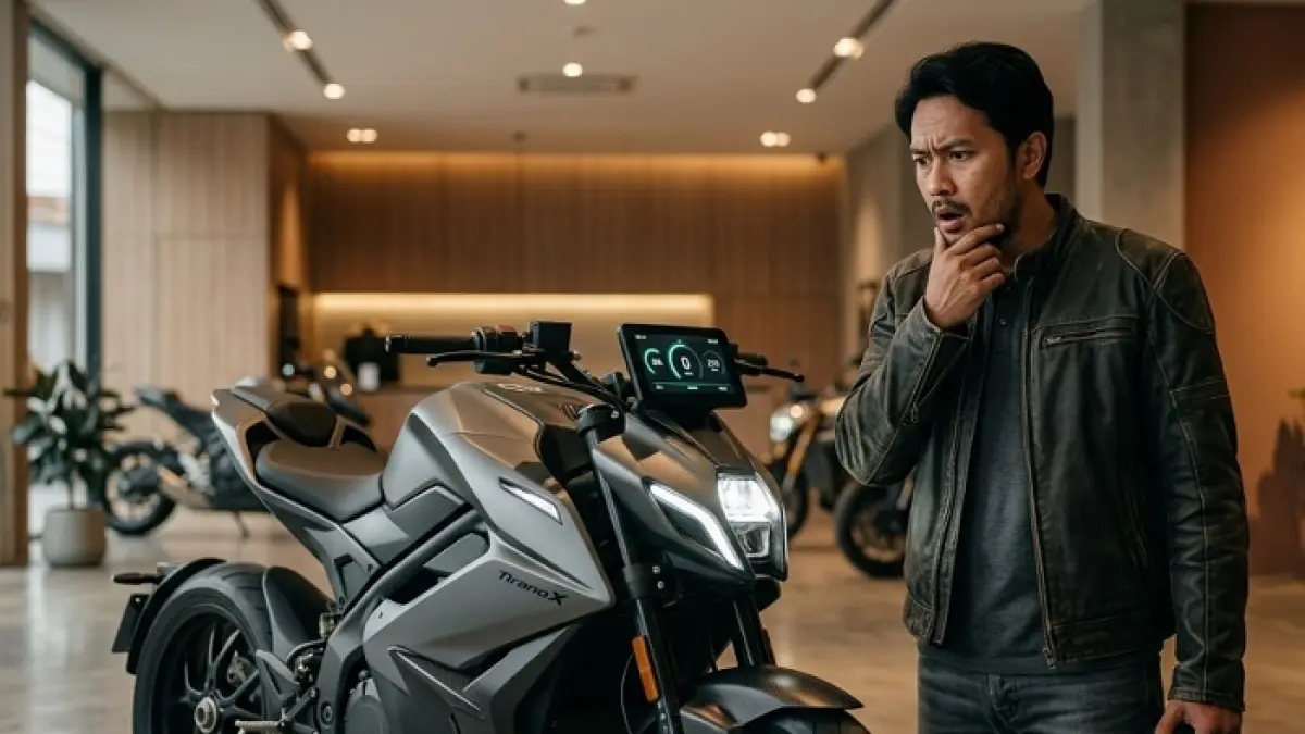 Motor listrik Tirano X menawarkan jarak tempuh 160 km dan fitur premium dengan harga Rp32,8 juta. (Ilustrasi Gemini AI)