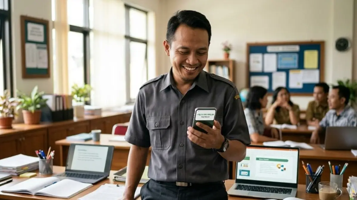 TPG Juni 2026 mulai cair. Banyak guru ASN dan non ASN melaporkan tunjangan profesi sudah masuk rekening. (Ilustrasi Gemini AI)