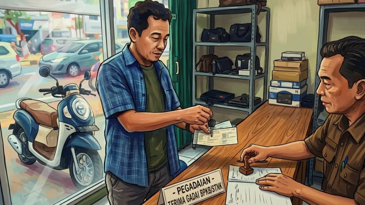 Seorang pria berinisial A.Y.I nekat menggadaikan sepeda motor milik temannya yang sebelumnya dipinjam dengan alasan untuk menemui seseorang.(ILUSTRASI AI)