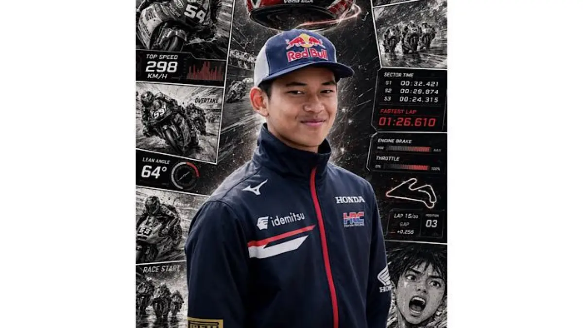 Veda Ega Pratama disambut ribuan fans di Assen jelang Moto3 GP Belanda 2026. Lautan Merah Putih warnai sirkuit, popularitasnya terus melejit.(pinterest)