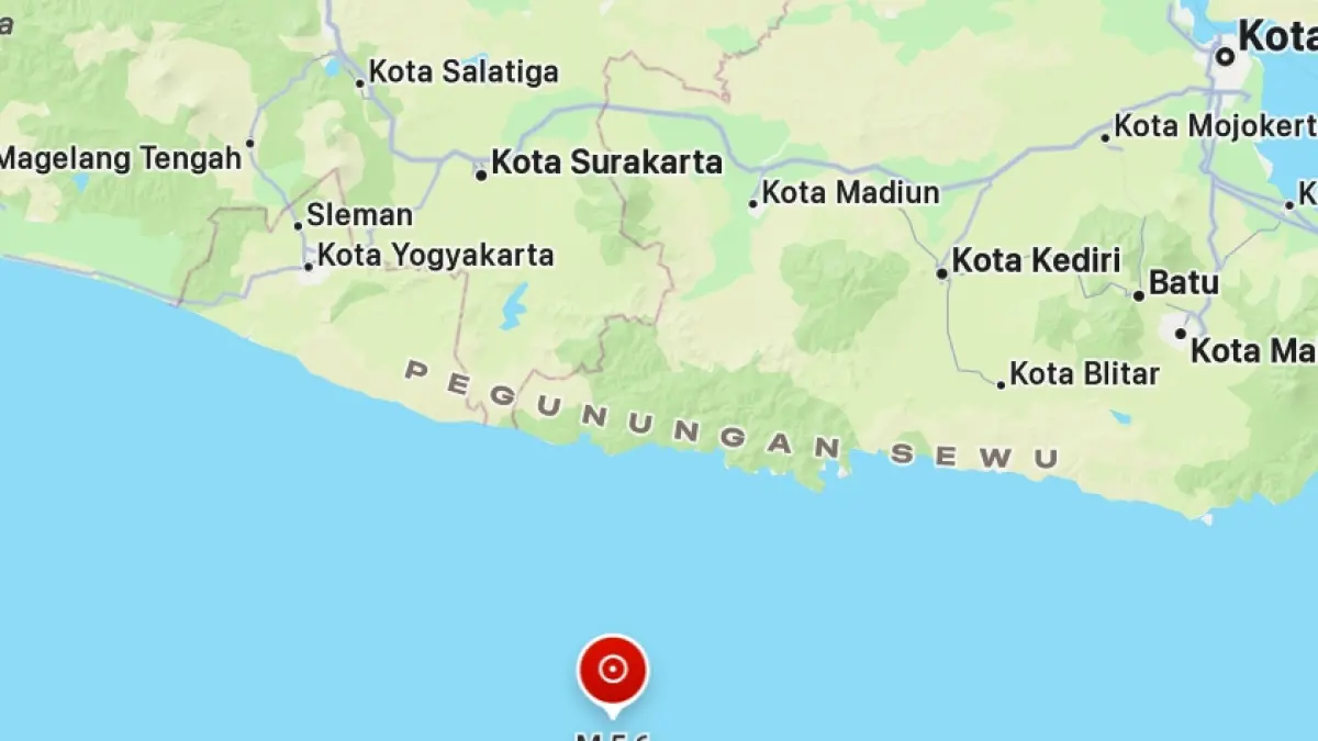 TERASA: Titik pusat gempa bumi magnitudo 5,6 yang berada di tenggara Pacitan. (BMKG)