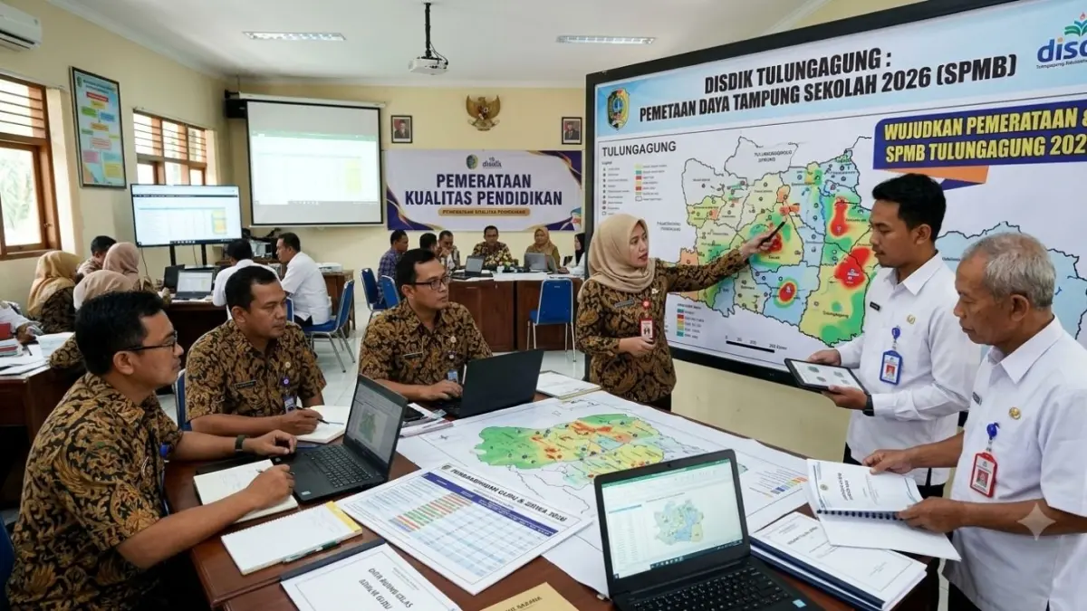 Disdik petakan daya tampung sekolah berdasarkan ruang kelas, guru, dan sarana untuk wujudkan pemerataan SPMB 2026 Tulungagung.(ILUSTRASI AI)