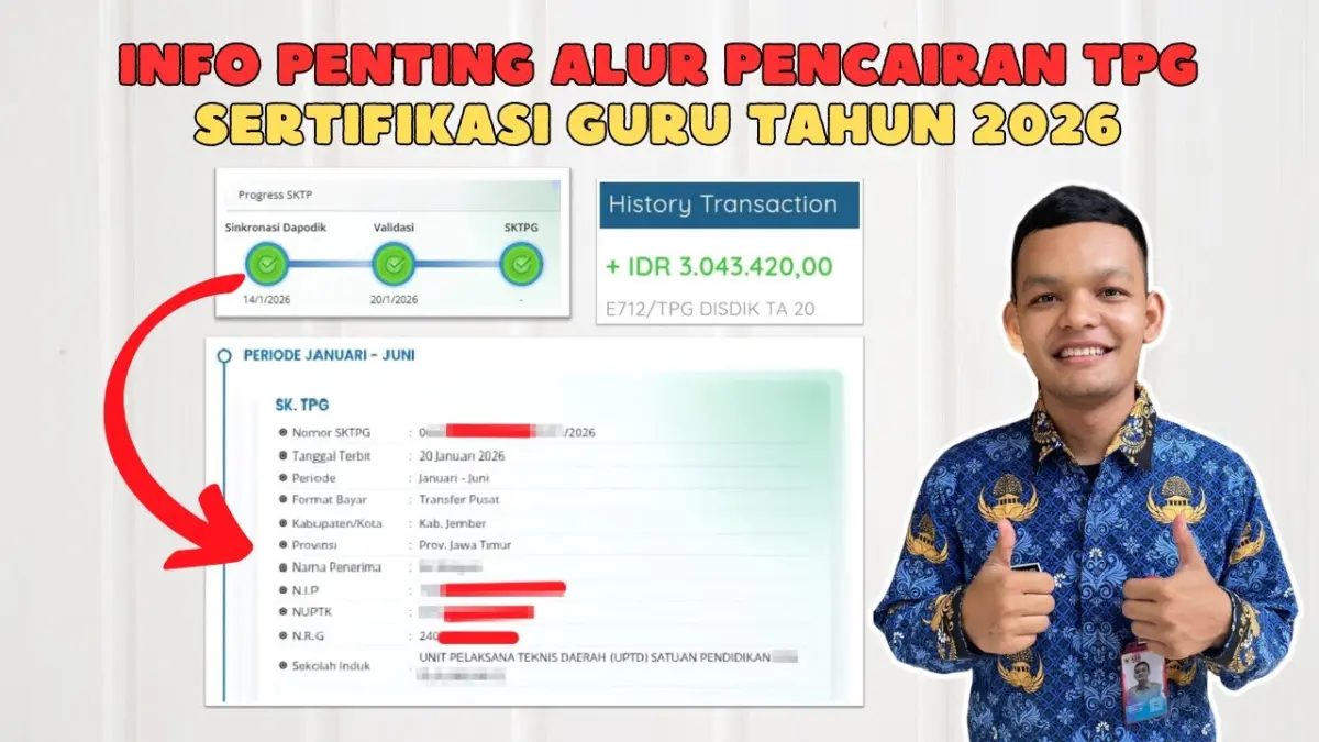 TPG 2026 cair setiap bulan. Simak alur penyaluran, kategori guru A1-A5, cara cek SKTP, dan syarat agar tunjangan tidak tertunda. (Youtube. com)