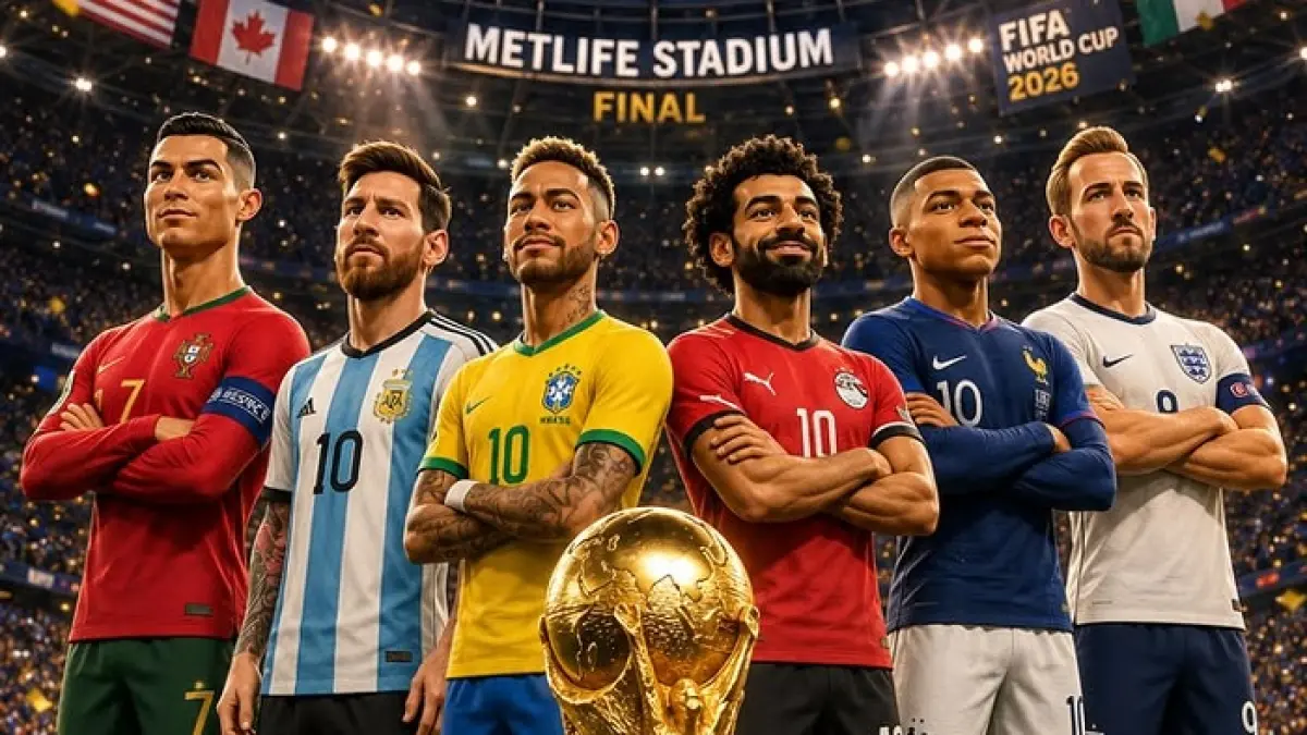 Top Skor Piala Dunia 2026 terbaru: Kylian Mbappe samai Lionel Messi dengan 6 gol, sementara Erling Haaland terus mengancam usai babak 32 besar.(Gemini AI)