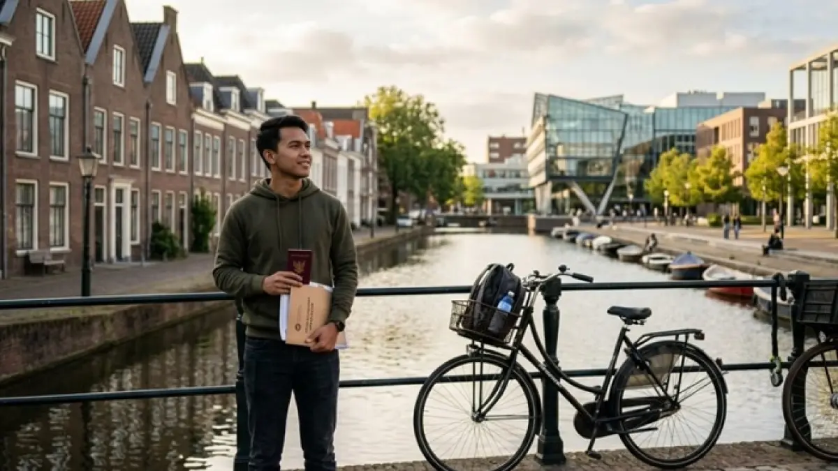 Cara dapat beasiswa ke Belanda tanpa prestasi akademik ternyata bukan hal mustahil. Simak empat strategi jitu agar peluang lolos makin besar. (Ilustrasi Gemini AI)