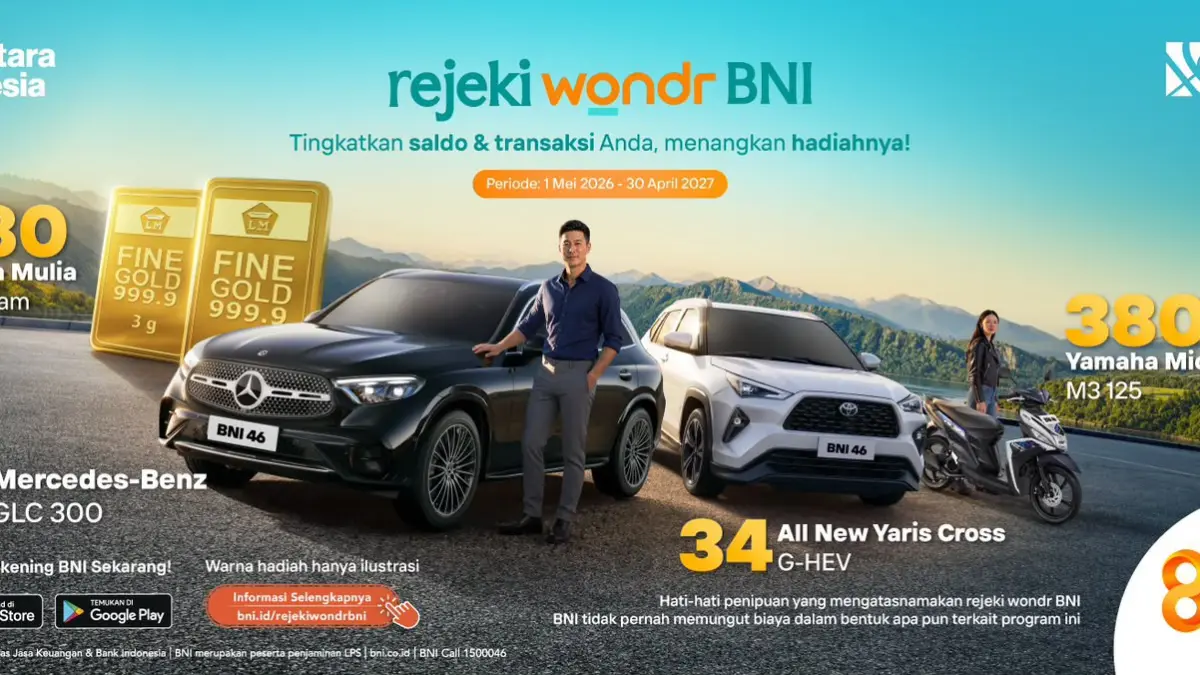 PT Bank Negara Indonesia (Persero) Tbk (BNI) kembali menghadirkan program apresiasi bagi para nasabah melalui Rejeki wondr BNI periode 1 Mei 2026 hingga 30 April 2027.