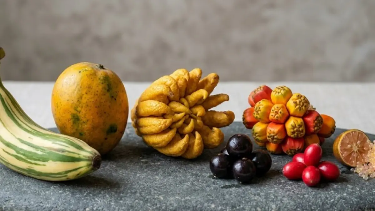 Buah paling langka di dunia menyimpan kisah unik, dari pisang variegata puluhan juta hingga mangga kasturi yang punah di alam liar. (Ilustrasi Gemini AI)