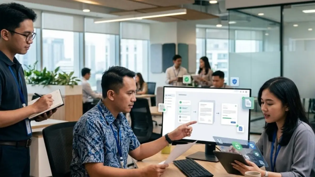 Cara mengajukan permohonan internal di E-Office lengkap mulai dari upload dokumen, tanda tangan digital hingga unduh hasilnya. (Ilustrasi Gemini AI)