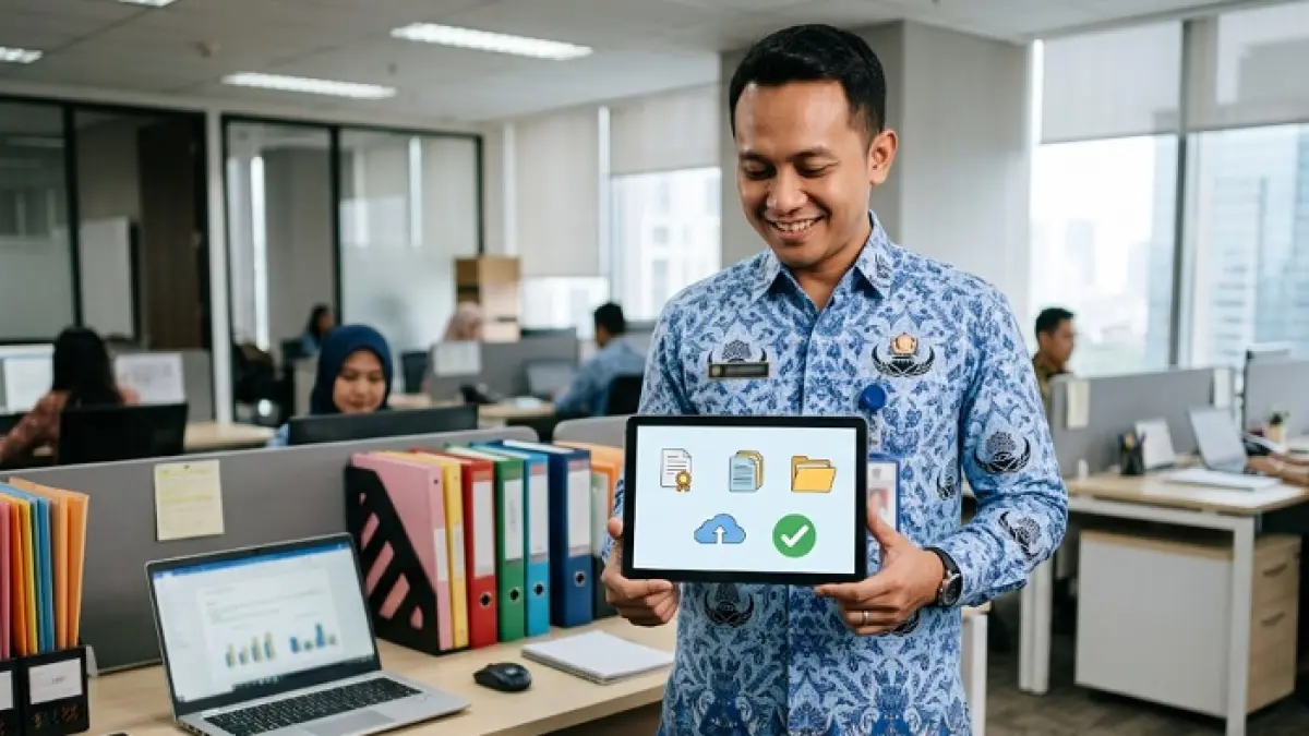 Upload SKP dan sertifikat di Simpeg 5 wajib dipahami ASN Kemenag. Simak syarat dokumen, cara input data, dan proses verifikasinya. (Ilustrasi Gemini AI)