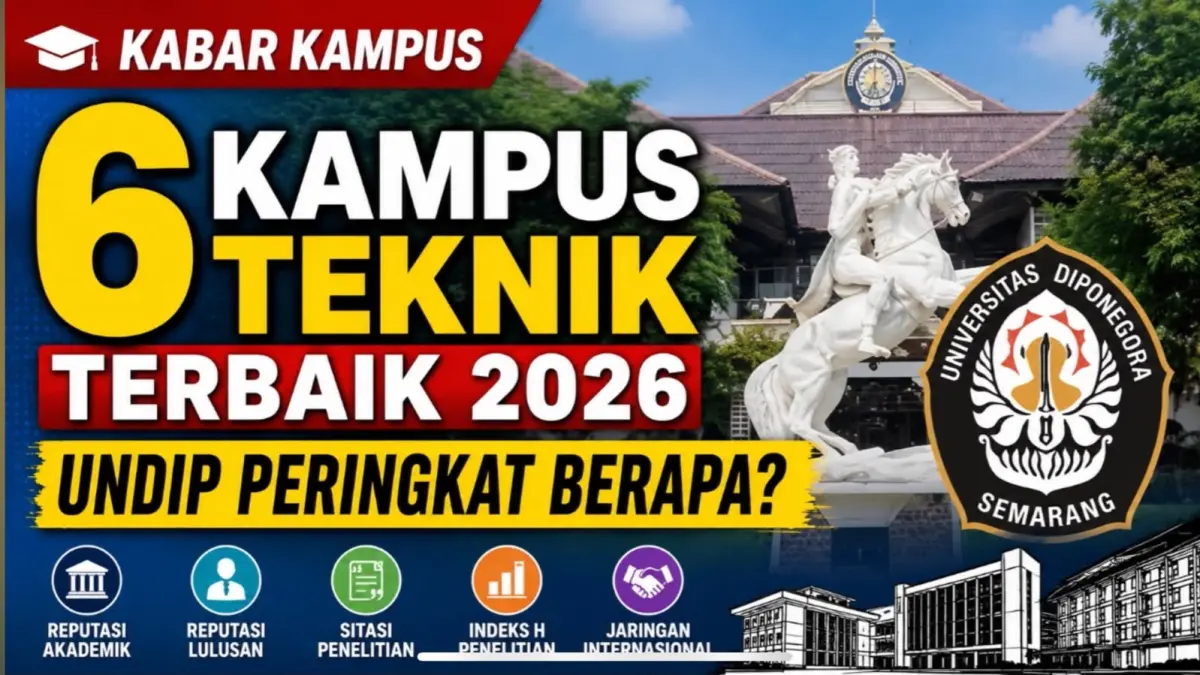 QS World University Rankings 2026 menempatkan Undip di posisi 6 besar kampus teknik terbaik di Indonesia.