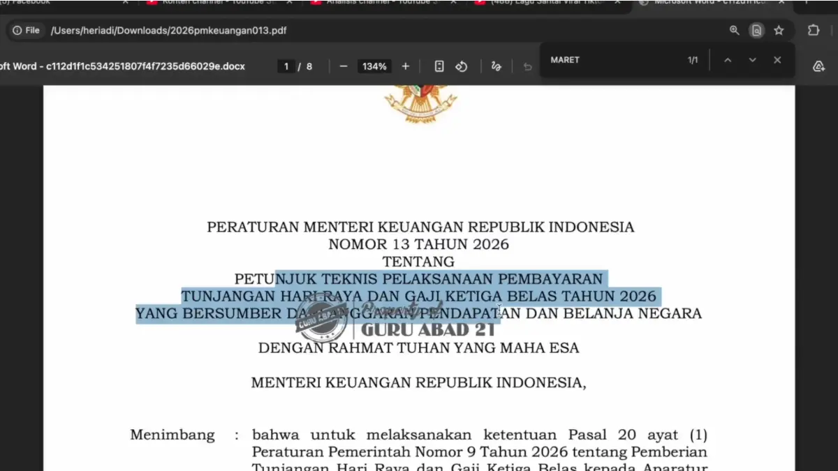 THR Guru ASN 2026 mengacu PMK Nomor 13 Tahun 2026. Guru bersertifikasi berpeluang kembali menerima tambahan TPG 100 persen dalam THR.