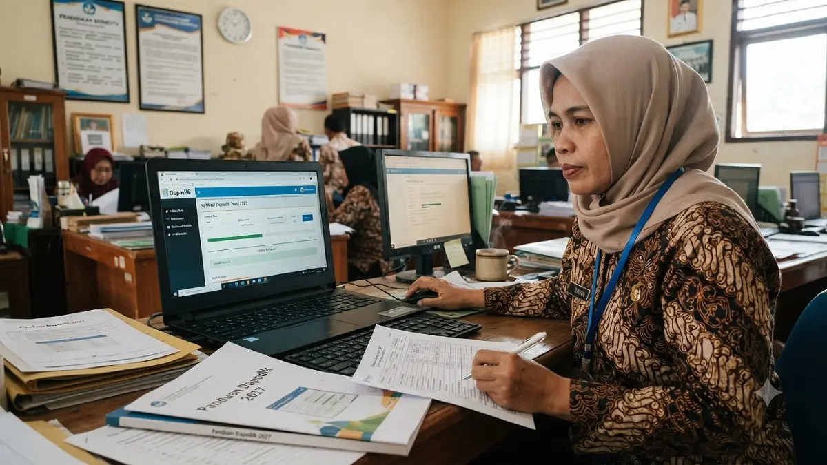 Langkah awal pengelolaan Dapodik Versi 2027 wajib dilakukan sekolah setelah pembaruan aplikasi. Simak tahapan lengkap, validasi data, dan sinkronisasi.(Gemini Ai)