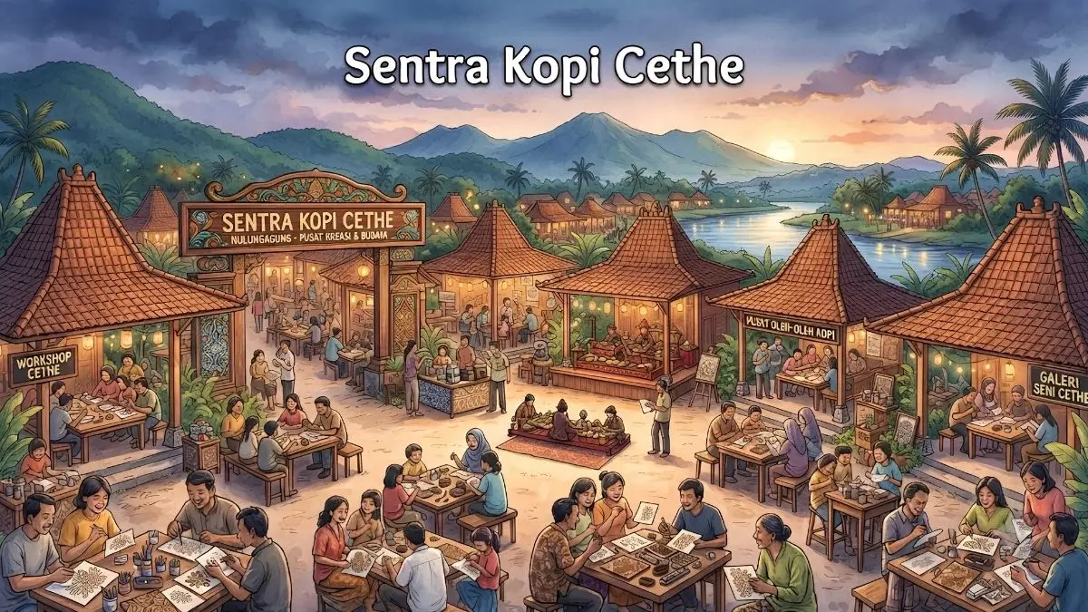 Sentra Kopi Cethe Tulungagung makin berkembang. Warung Kopi Cetul di Ngunut laku 600 cangkir per hari, punya 6 cabang, dan tetap pakai sangrai kayu bakar. (GEMINI AI)