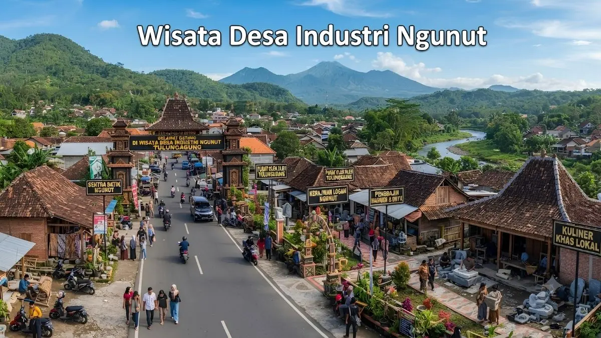 Wisata Desa Industri Ngunut di Tulungagung menawarkan wisata edukasi industri, CV. Gangsar, industri logam, dan industri tenun yang menggerakkan ekonomi desa. (Gemini AI)
