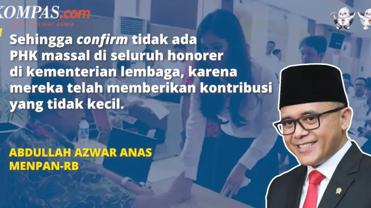 Nasib tenaga honorer setelah UU ASN Nomor 20 Tahun 2023 disahkan mulai mendapat kepastian. Pemerintah memastikan tidak ada PHK sementara.