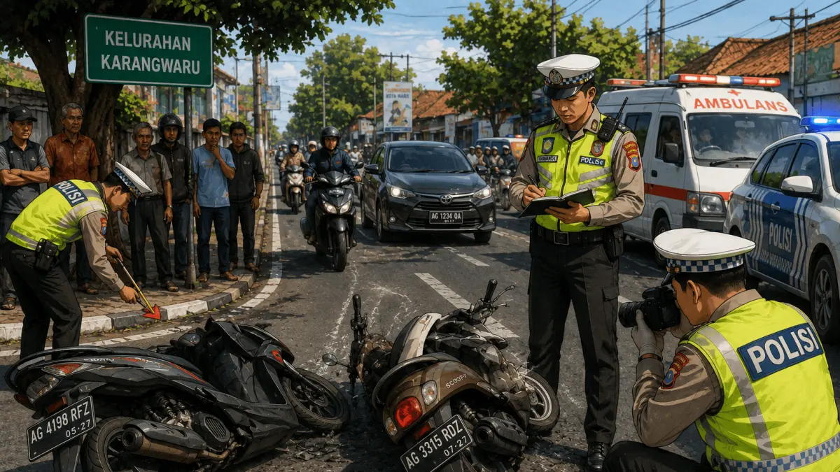 Kecelakaan lalu lintas yang melibatkan dua sepeda motor di jalan umum masuk Kelurahan Karangwaru. (Ilustrasi AI)
