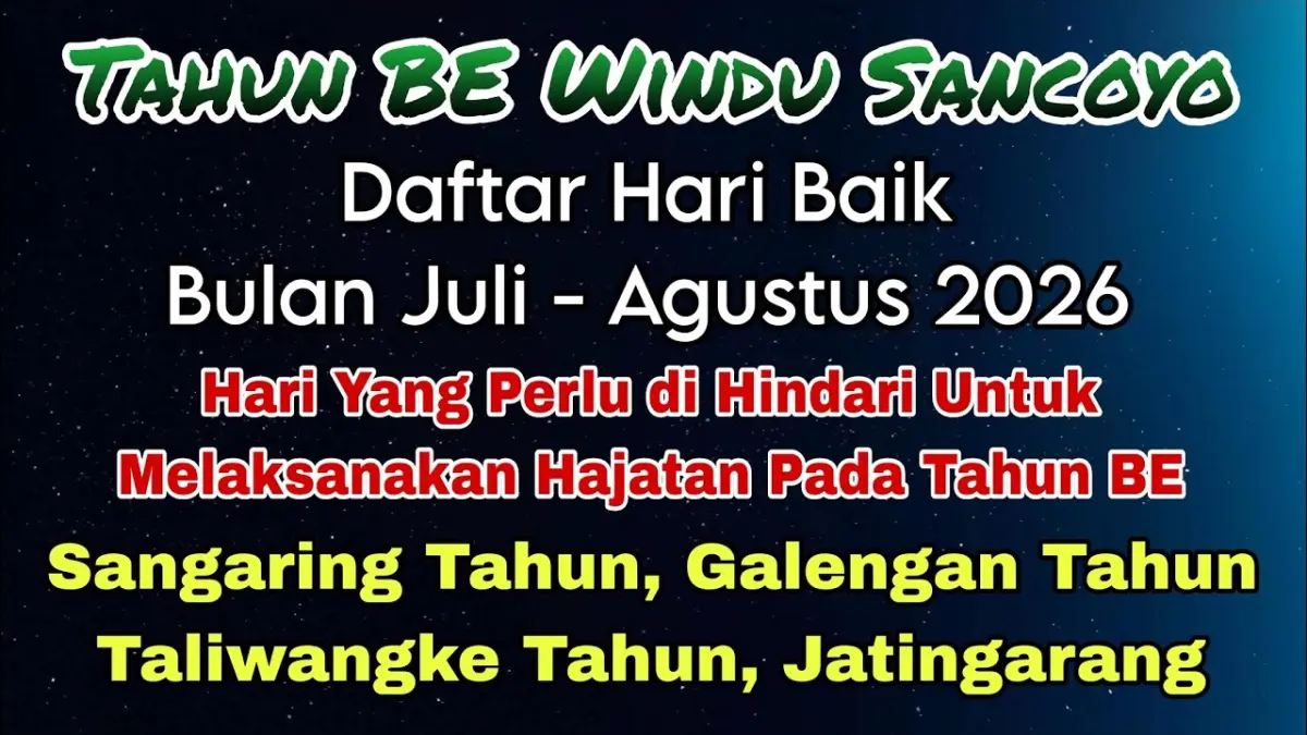 Hari baik Jawa Juli Agustus 2026 menurut hitungan Aboge, lengkap dengan tanggal untuk hajatan, rumah, usaha, ternak, tanaman, dan boyongan. (Youtube. com)