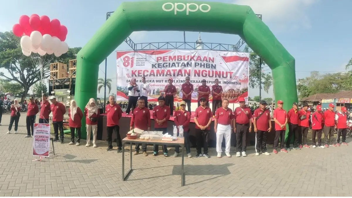Pembukaan rangkaian Peringatan Hari Besar Nasional (PHBN) HUT Ke-81 Kemerdekaan Republik Indonesia di Kecamatan Ngunut.(KECAMATAN NGUNUT UNTUK RADAR TULUNGAGUNG)