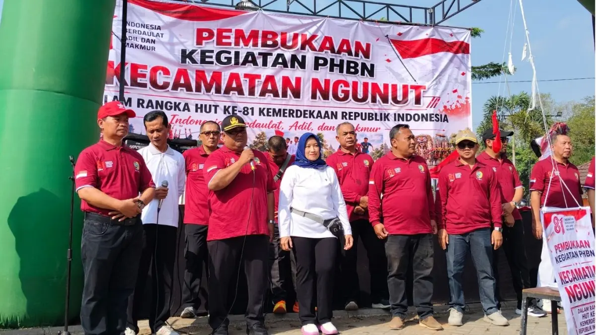 Pembukaan rangkaian Peringatan Hari Besar Nasional (PHBN) HUT Ke-81 Kemerdekaan Republik Indonesia di Kecamatan Ngunut.(KECAMATAN NGUNUT UNTUK RADAR TULUNGAGUNG)